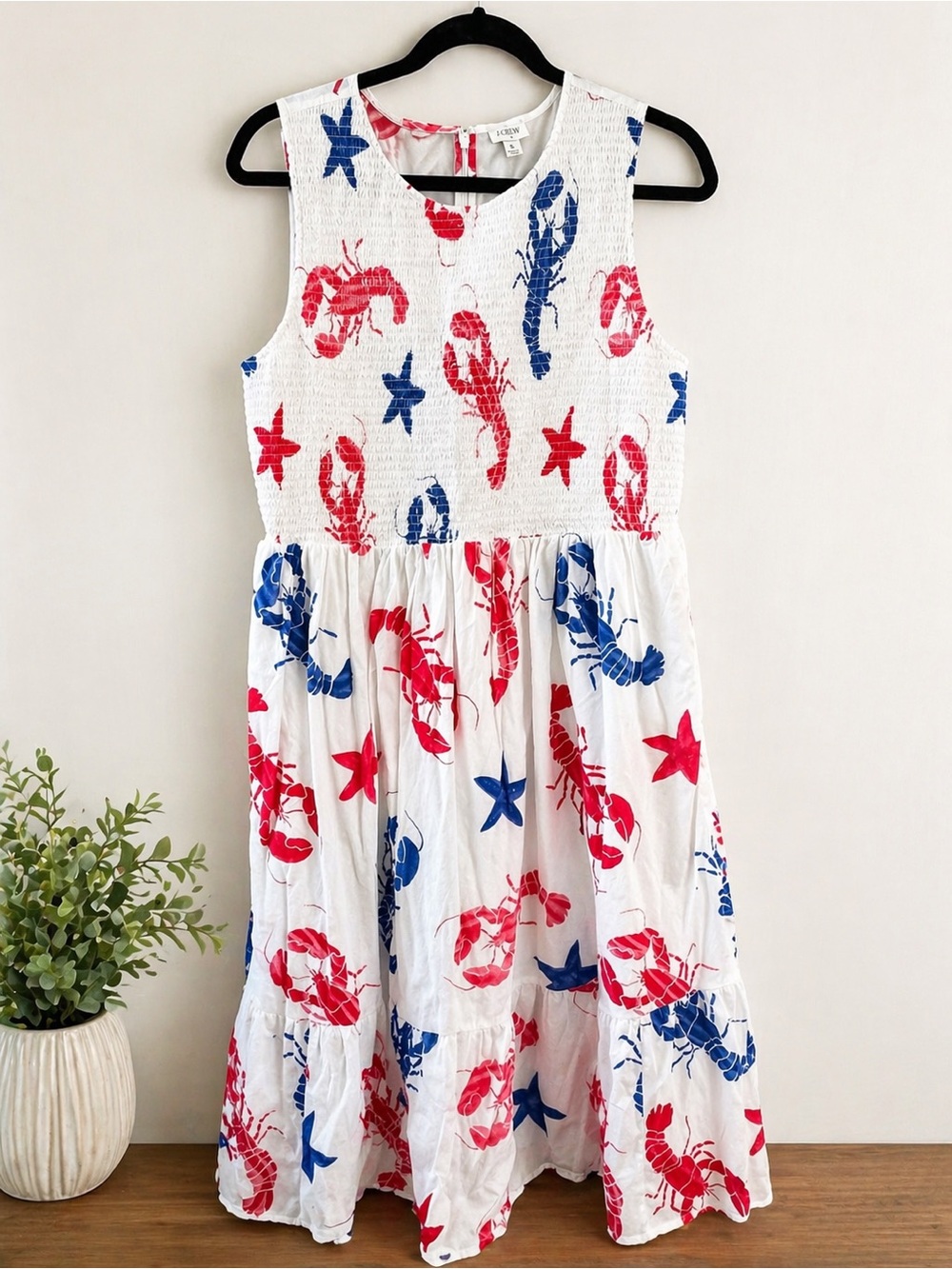 J. Crew White Sundress with Red & Blue Lobster Print